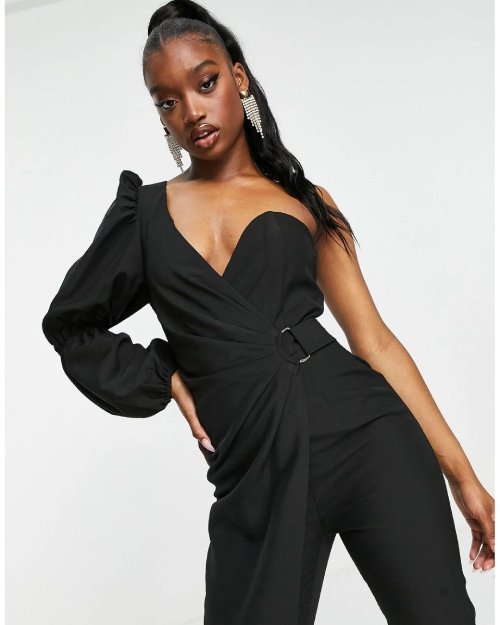 Lavish Alice Lace-up Corset Blazer Jumpsuit in Black